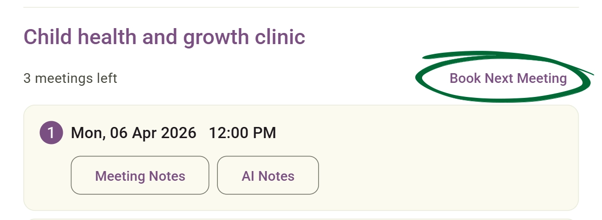 Book Subsequent Service Sessions screenshot